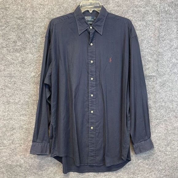 POLO RALPH LAUREN Shirt Men’s Large Blue Harlow Cotton Long Sleeve Button Down - Picture 2 of 10